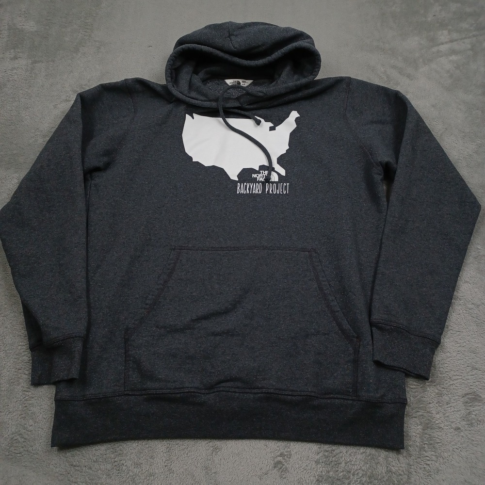 North Face Sweater Mens XL Gray Pullover Hoodie Outdoor Made In USA